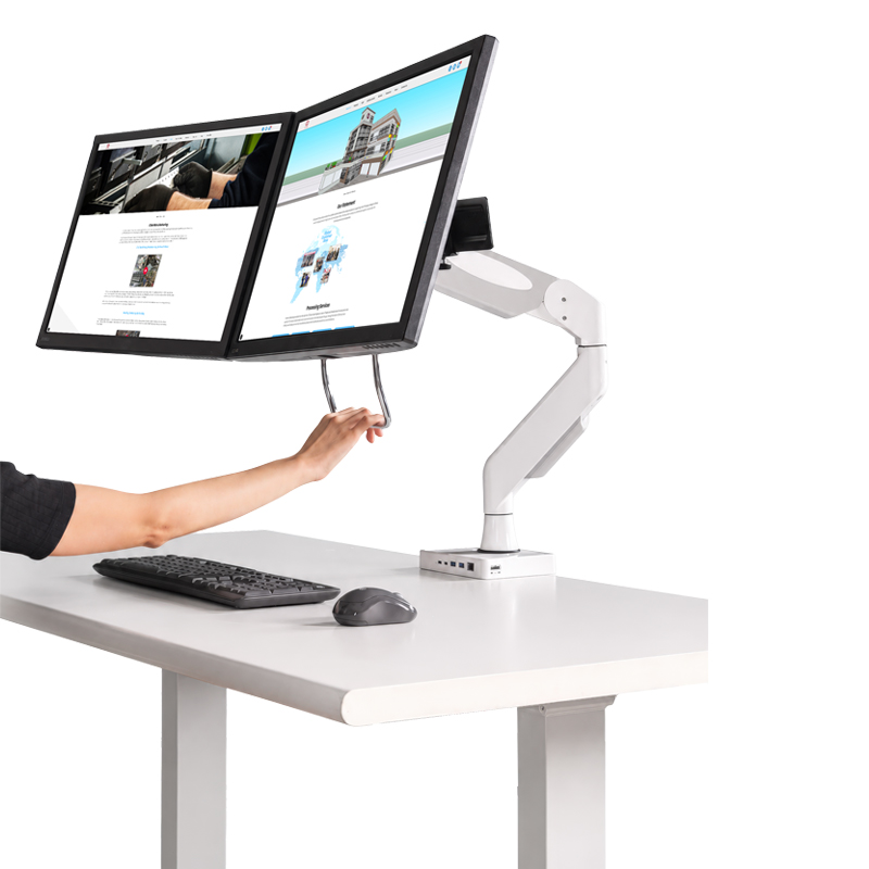 Dual Monitor Desk Mount with Crossbar & Handle